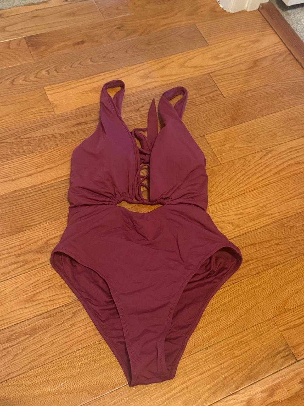 ZARA Burgundy One-Piece Swimsuit with Front Lace Detail
